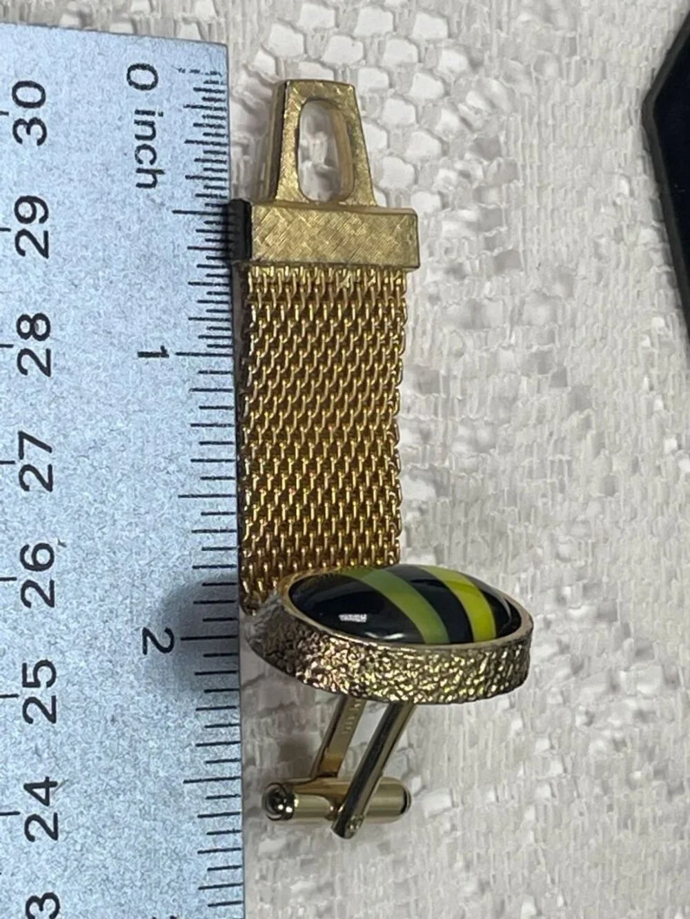 Vintage HICKOK Gold Mesh Wrap Cufflinks Black Green Atomic Glass Cabochon MCM